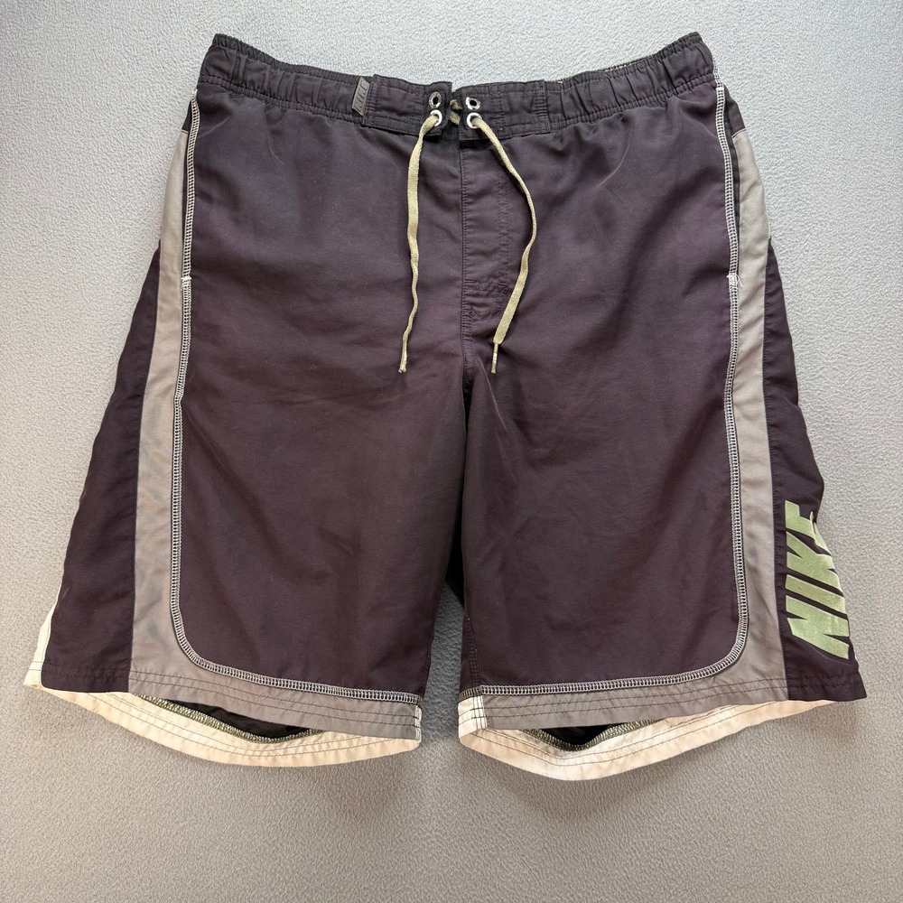 Nike Swim Board Shorts Trunks Colorblock Large Black Grey Olive Green Logo Mesh